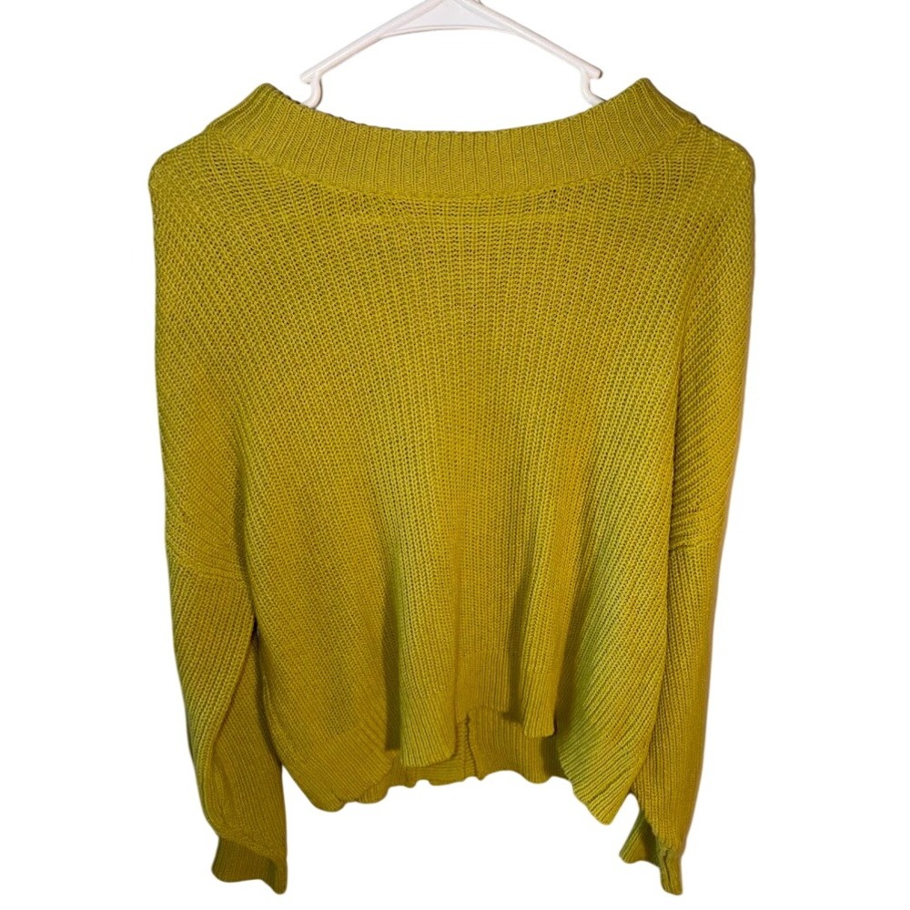 Wishlist Womens Mustard Yellow Ribbed Knit Boat Neck Sweater S/M Split Back Hem